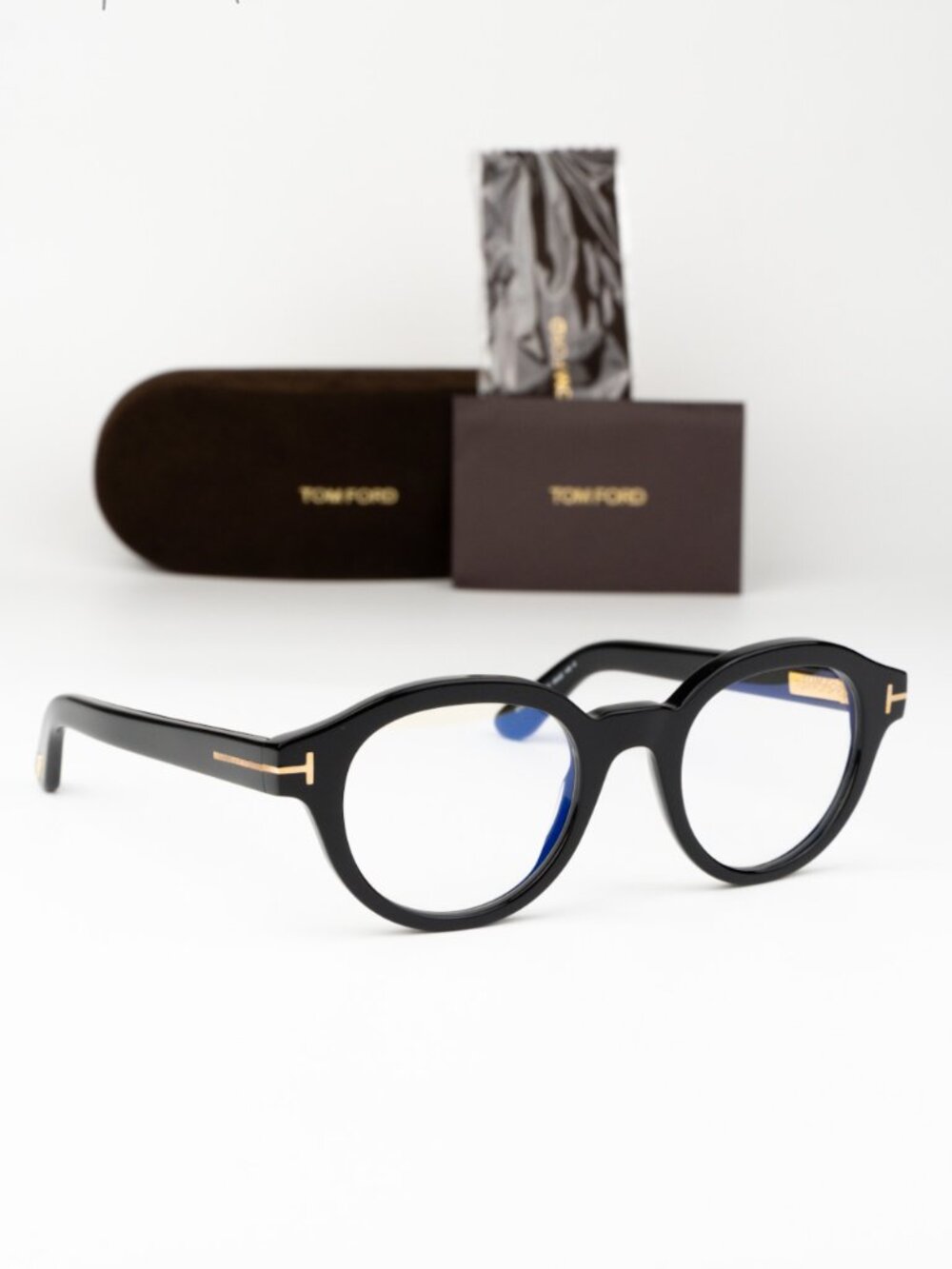 Tom Ford Women Eyeglasses Black Blue Block Round FT6037-B 001 NEW AUTHENTIC